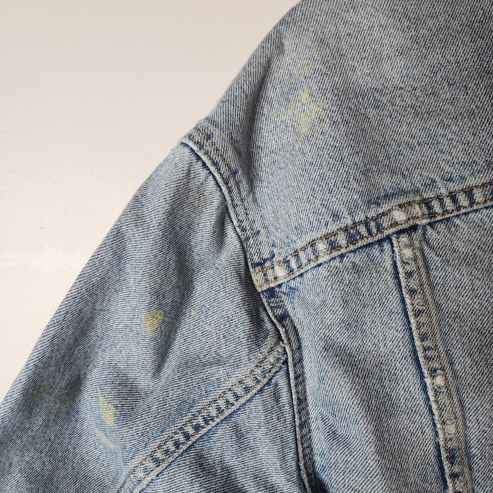 Levi's Vintage Mens Denim Trucker Jacket Flannel Blanket Lined Distressed Size M - Picture 4 of 10